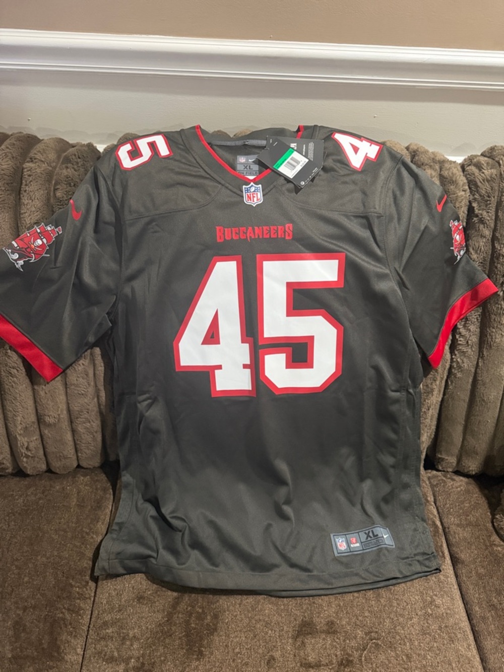 NFL Buccaneers Black and Red #45 Replica Jersey